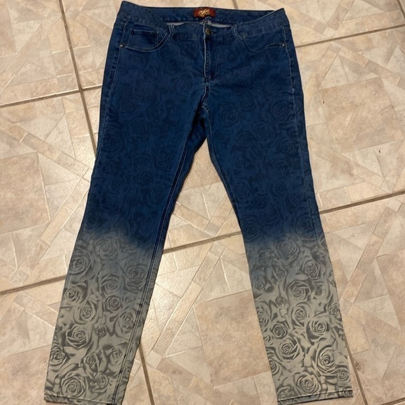 Q womens One5One casual blue stretch tapered leg plus size jeans size 14 - Picture 1 of 6